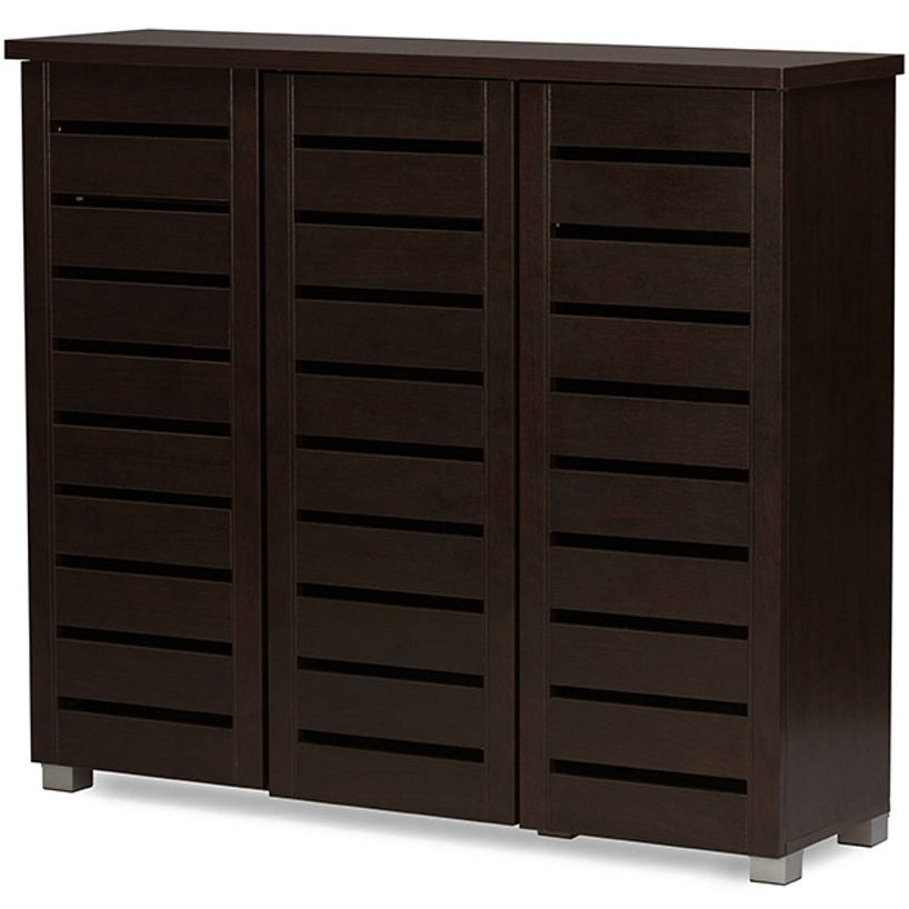 Baxton Studio Adalwin Modern and Contemporary 3-Door Dark Brown Wooden Entryway Shoes Storage Cabinet Baxton Studio--Minimal And Modern - 4