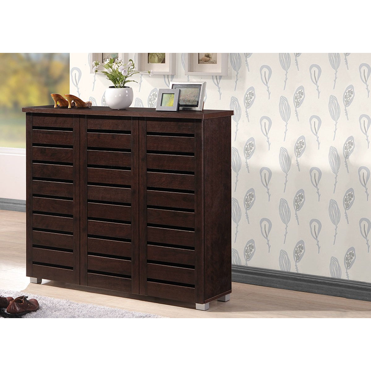 Baxton Studio Adalwin Modern and Contemporary 3-Door Dark Brown Wooden Entryway Shoes Storage Cabinet Baxton Studio--Minimal And Modern - 5