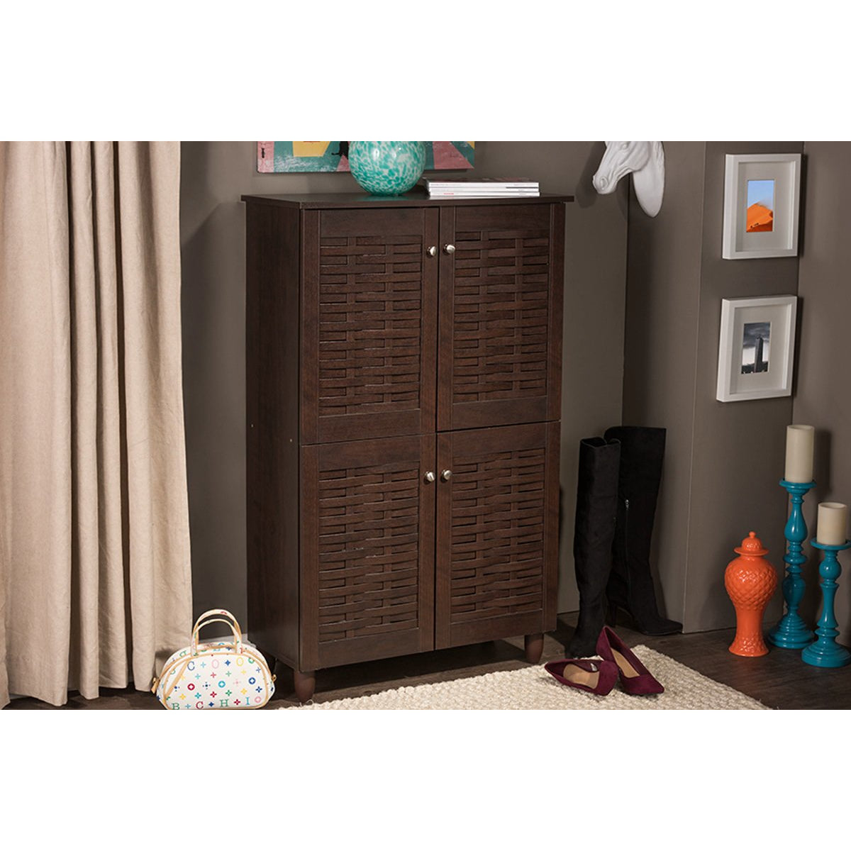 Baxton Studio Winda Modern and Contemporary 4-Door Dark Brown Wooden Entryway Shoes Storage Cabinet Baxton Studio--Minimal And Modern - 7