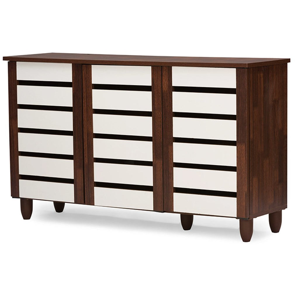 Baxton Studio Gisela Oak and White 2-tone Shoe Cabinet With 3 Doors Baxton Studio--Minimal And Modern - 4