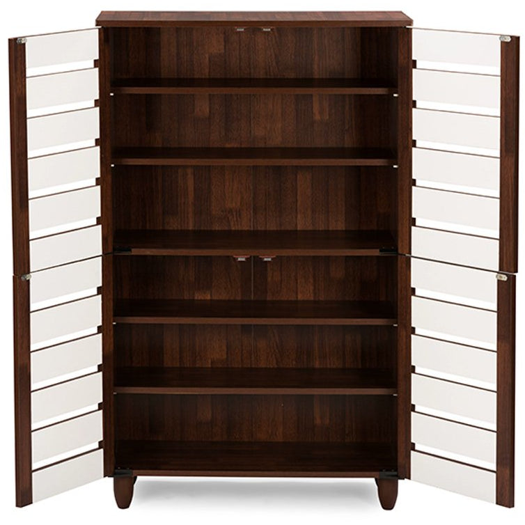 Baxton Studio Gisela Oak and White 2-tone Shoe Cabinet With 4 Door Baxton Studio--Minimal And Modern - 3