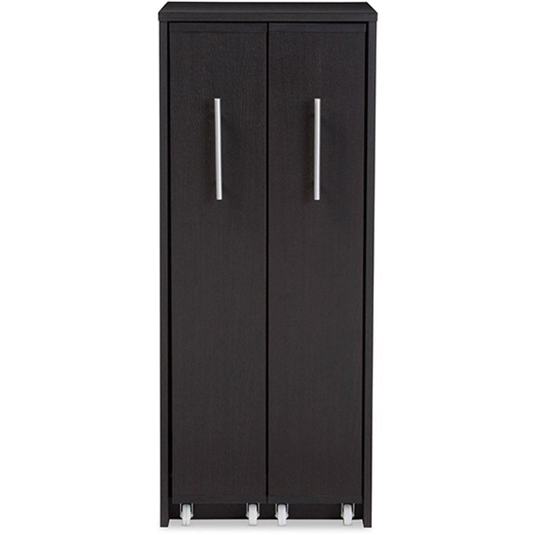 Baxton Studio Lindo Dark Brown Wood Bookcase with Two Pulled-out Doors Shelving Cabinet Baxton Studio--Minimal And Modern - 1