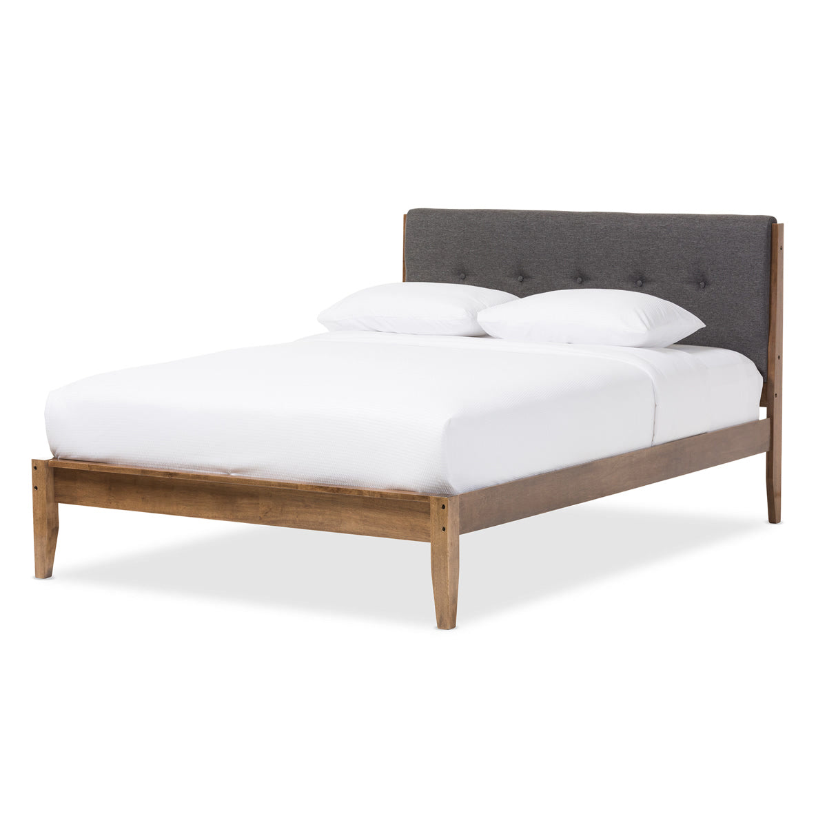 Baxton Studio Leyton Mid-Century Modern Grey Fabric Upholstered King Size Platform Bed  Baxton Studio-King Bed-Minimal And Modern - 2