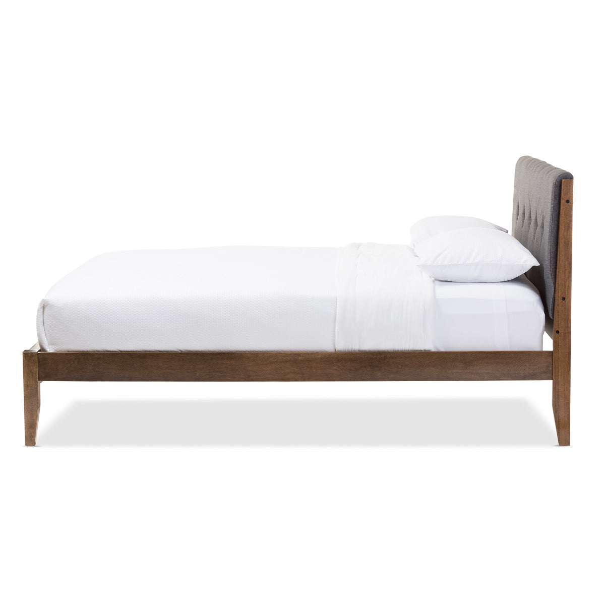 Baxton Studio Leyton Mid-Century Modern Grey Fabric Upholstered King Size Platform Bed  Baxton Studio-King Bed-Minimal And Modern - 3