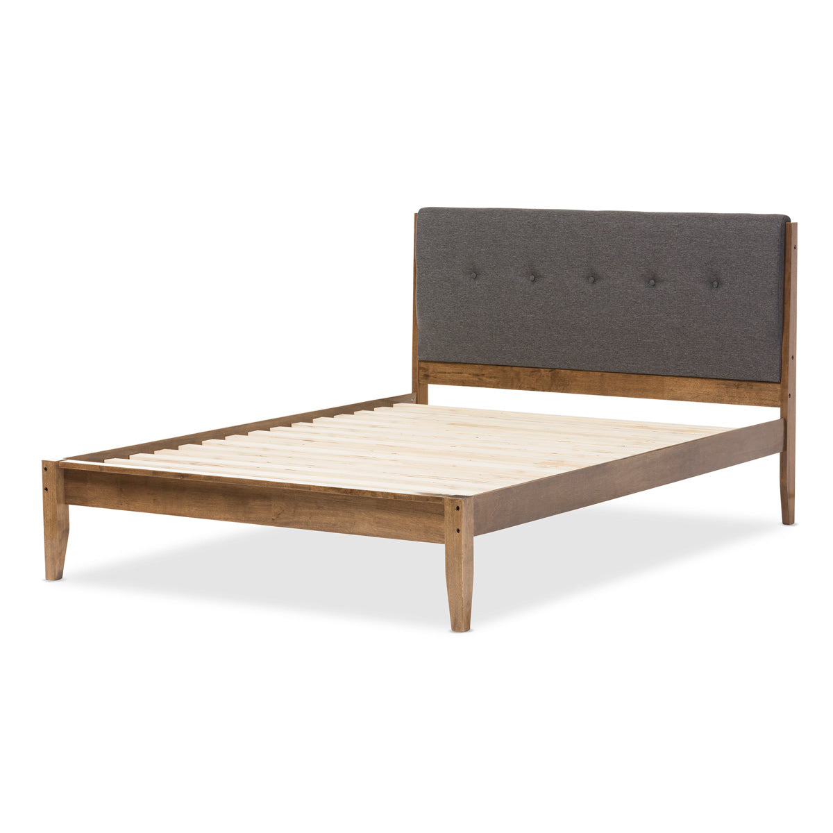 Baxton Studio Leyton Mid-Century Modern Grey Fabric Upholstered King Size Platform Bed  Baxton Studio-King Bed-Minimal And Modern - 4