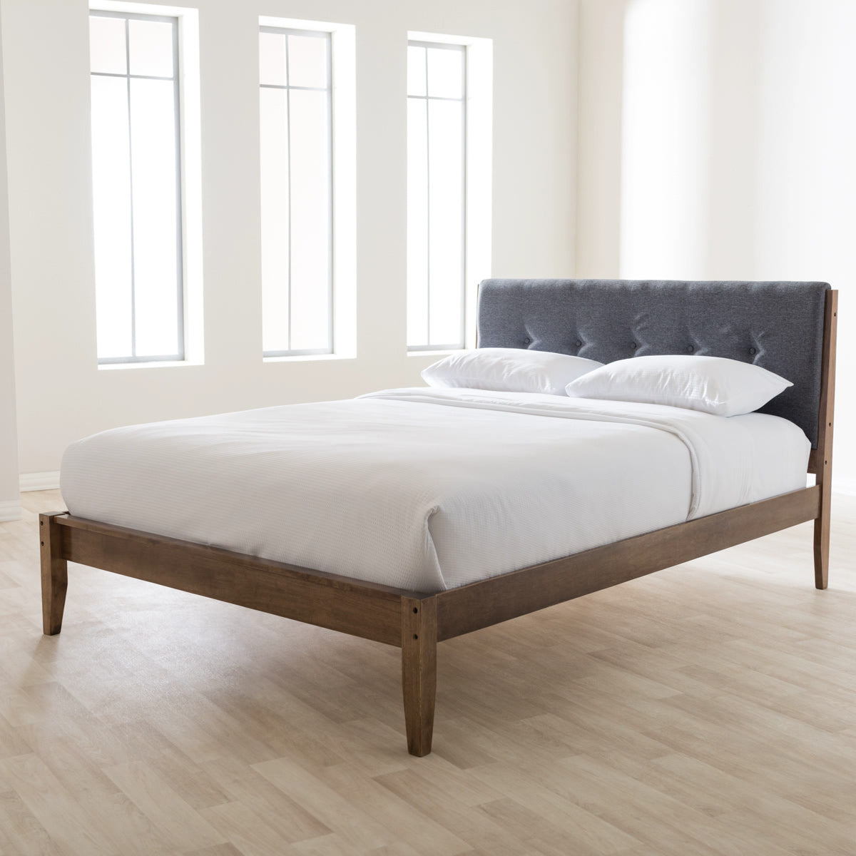 Baxton Studio Leyton Mid-Century Modern Grey Fabric Upholstered King Size Platform Bed  Baxton Studio-King Bed-Minimal And Modern - 7