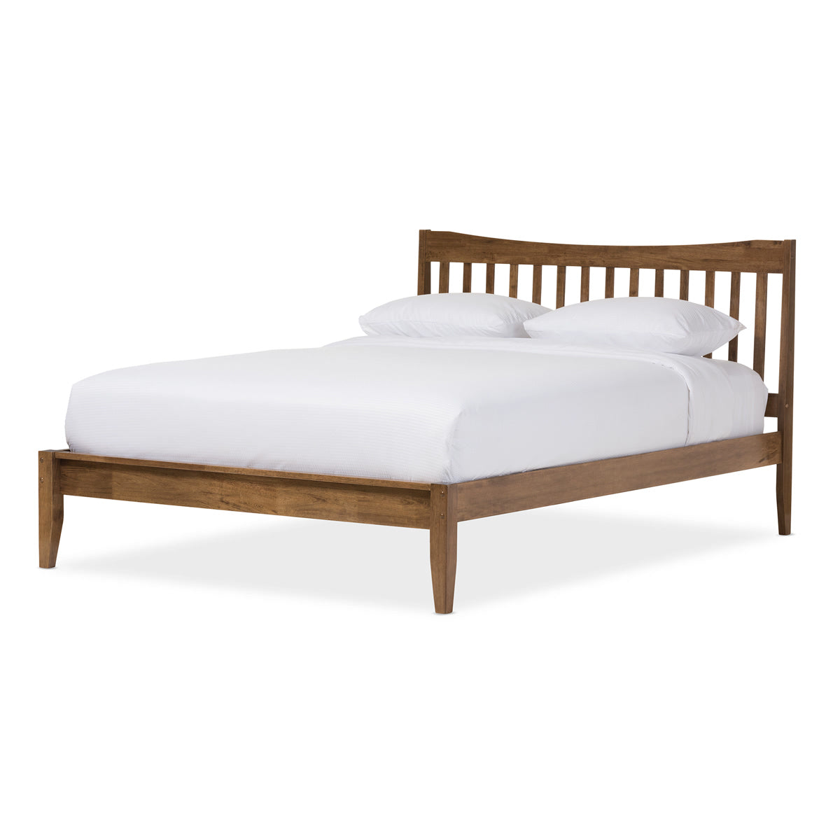 Baxton Studio Edeline Mid-Century Modern Solid Walnut Wood Curvaceous Slatted Full Size Platform Bed  Baxton Studio-Full Bed-Minimal And Modern - 2