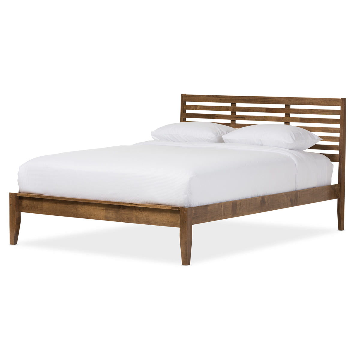 Baxton Studio Daylan Mid-Century Modern Solid Walnut Wood Slatted Queen Size Platform Bed  Baxton Studio-Queen Bed-Minimal And Modern - 2