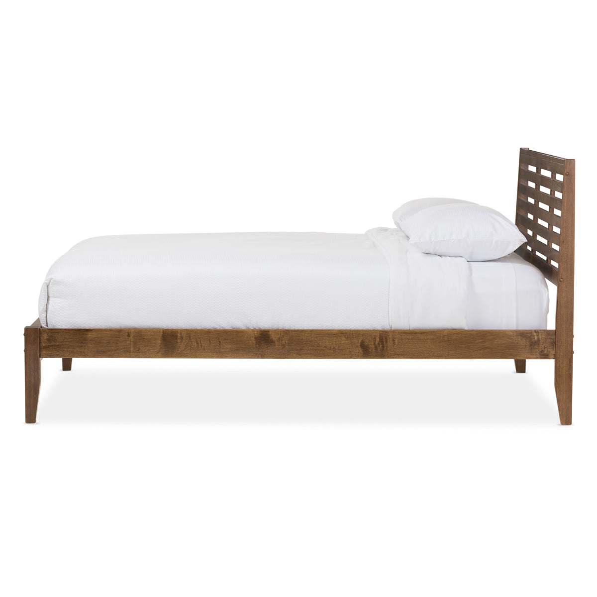 Baxton Studio Daylan Mid-Century Modern Solid Walnut Wood Slatted Queen Size Platform Bed  Baxton Studio-Queen Bed-Minimal And Modern - 3