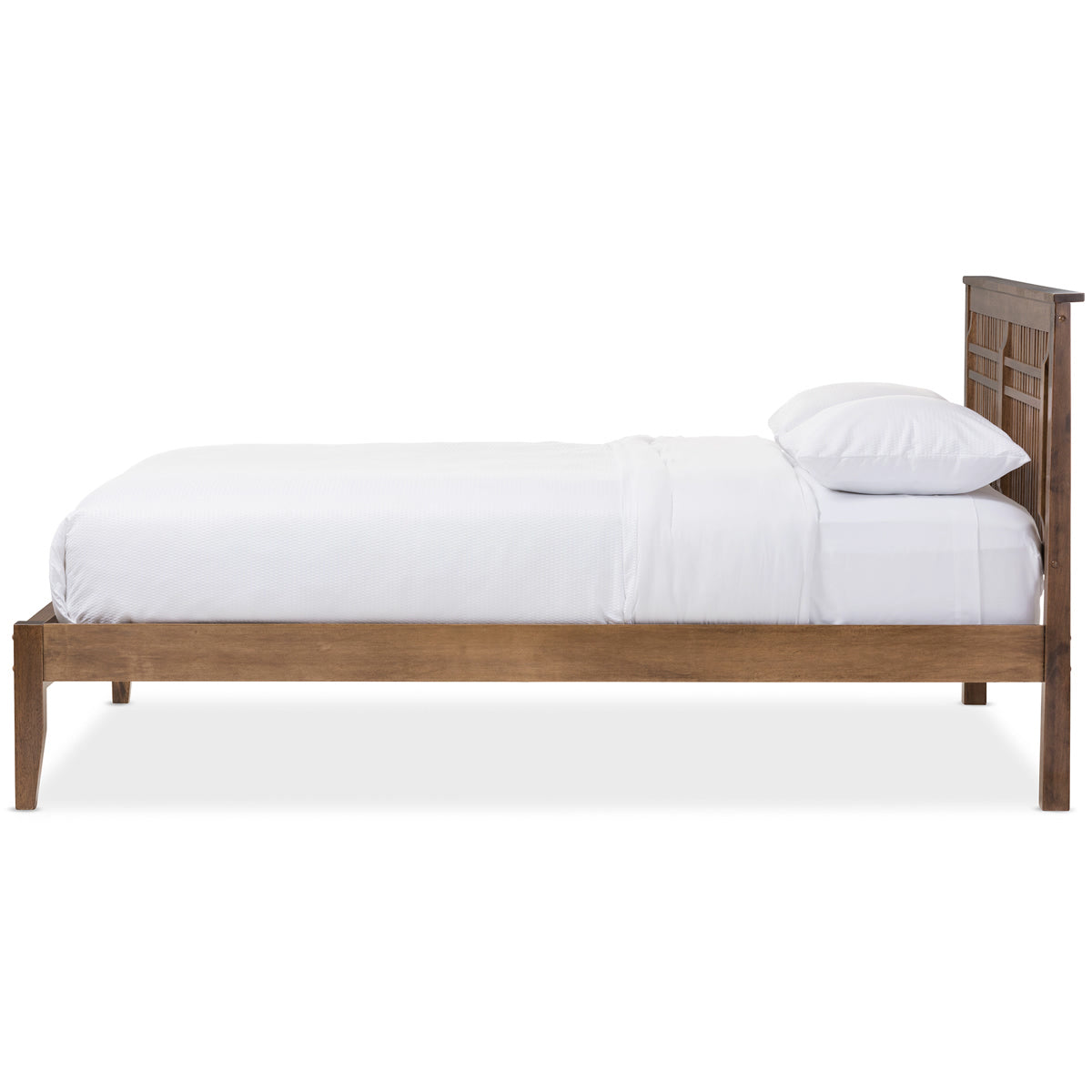 Baxton Studio Loafey Mid-Century Modern Solid Walnut Wood Window-Pane Style King Size Platform Bed  Baxton Studio-Kind Bed-Minimal And Modern - 3