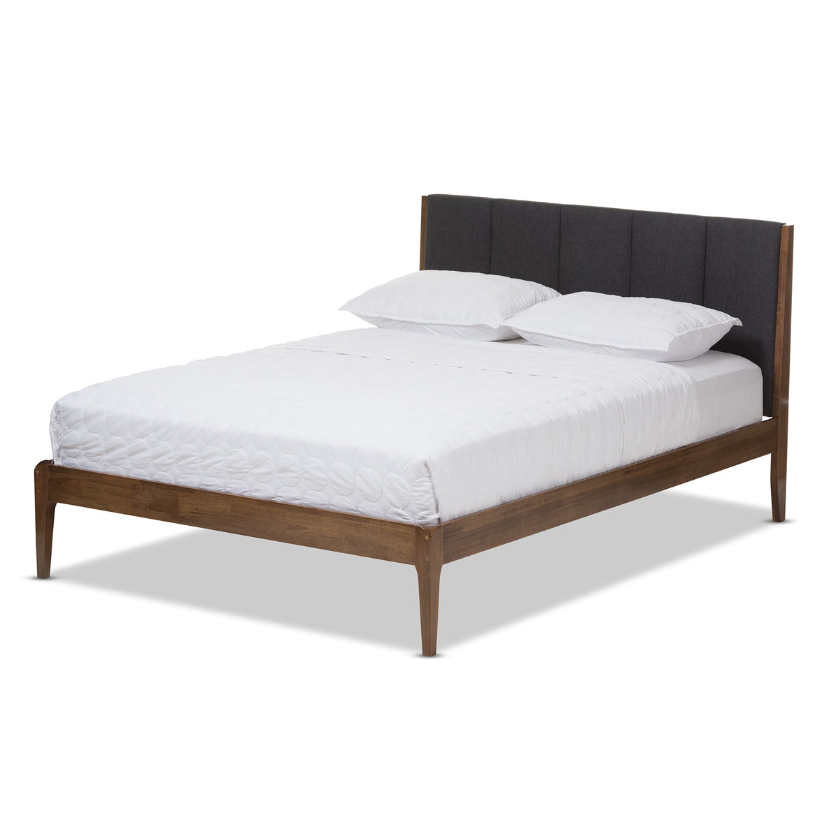 Baxton Studio Ember Mid-Century Dark Grey Fabric and Medium Brown Finish Wood King Size Platform Bed Baxton Studio-King Bed-Minimal And Modern - 2