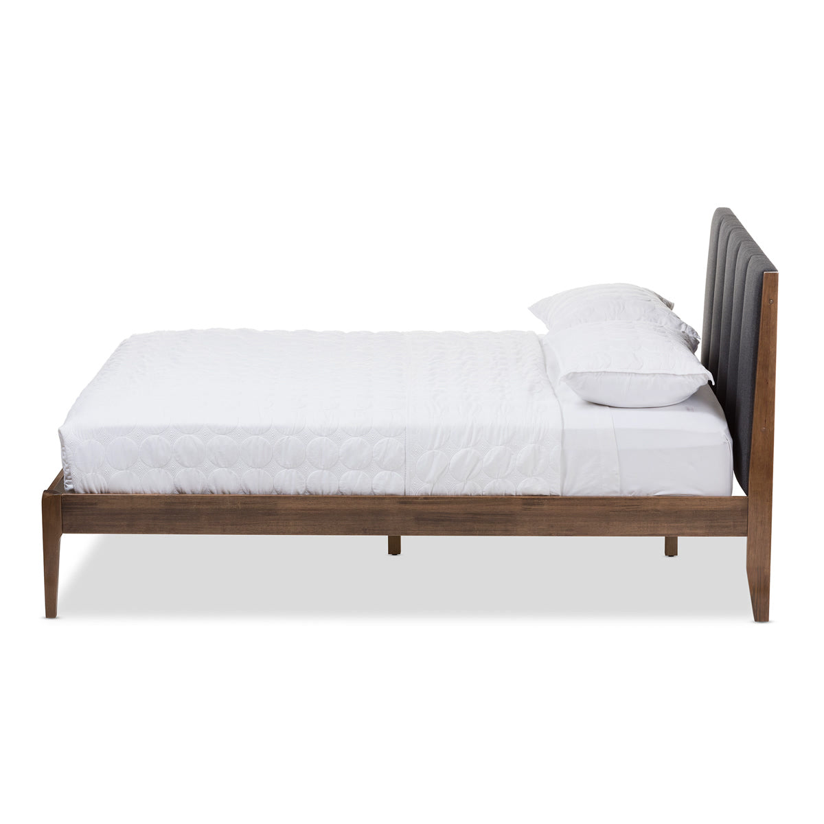 Baxton Studio Ember Mid-Century Dark Grey Fabric and Medium Brown Finish Wood Queen Size Platform Bed Baxton Studio-Queen Bed-Minimal And Modern - 3