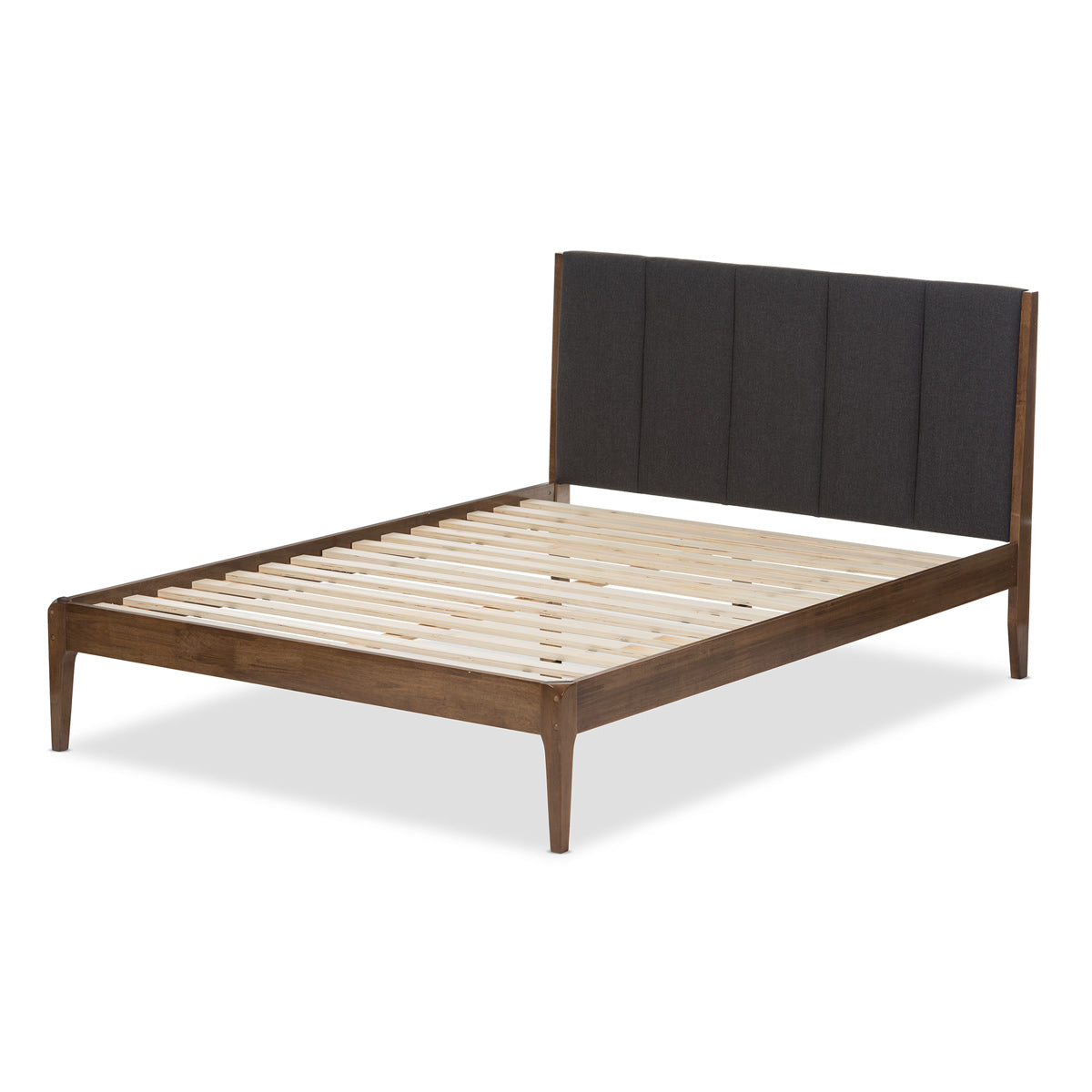 Baxton Studio Ember Mid-Century Dark Grey Fabric and Medium Brown Finish Wood King Size Platform Bed Baxton Studio-King Bed-Minimal And Modern - 4