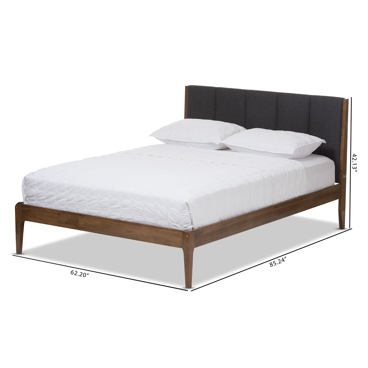 Baxton Studio Ember Mid-Century Dark Grey Fabric and Medium Brown Finish Wood King Size Platform Bed Baxton Studio-King Bed-Minimal And Modern - 8