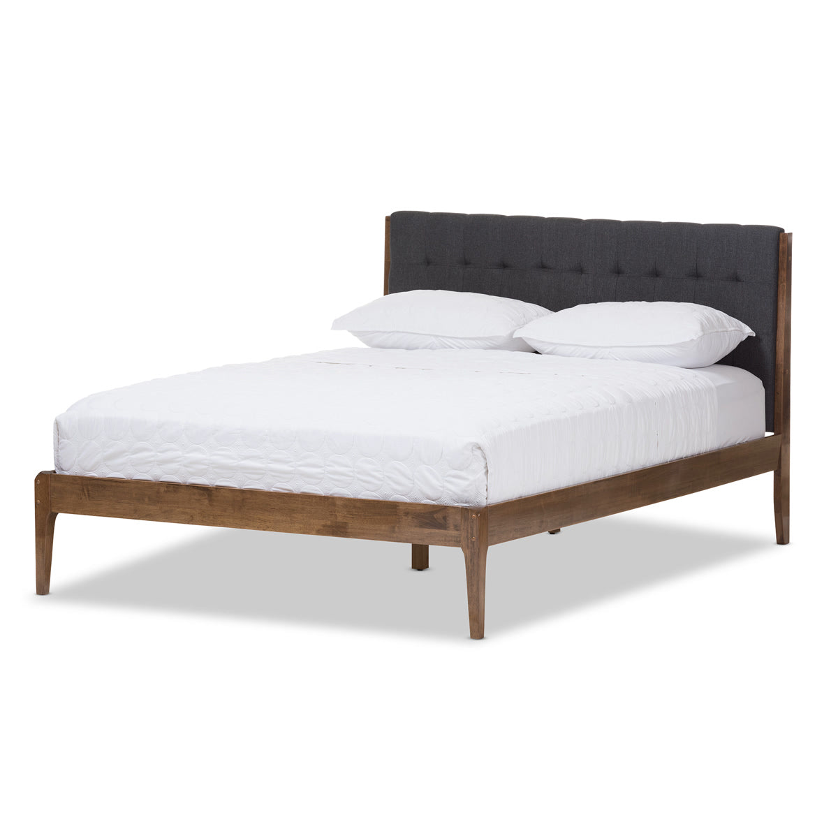 Baxton Studio Clifford Mid-Century Dark Grey Fabric and Medium Brown Finish Wood King Size Platform Bed Baxton Studio-King Bed-Minimal And Modern - 2