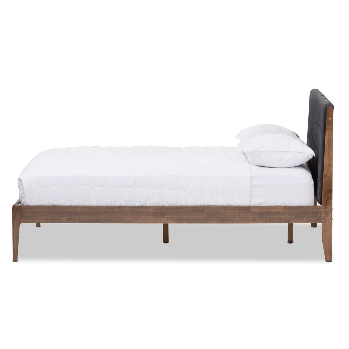 Baxton Studio Clifford Mid-Century Dark Grey Fabric and Medium Brown Finish Wood Queen Size Platform Bed Baxton Studio-Queen Bed-Minimal And Modern - 3