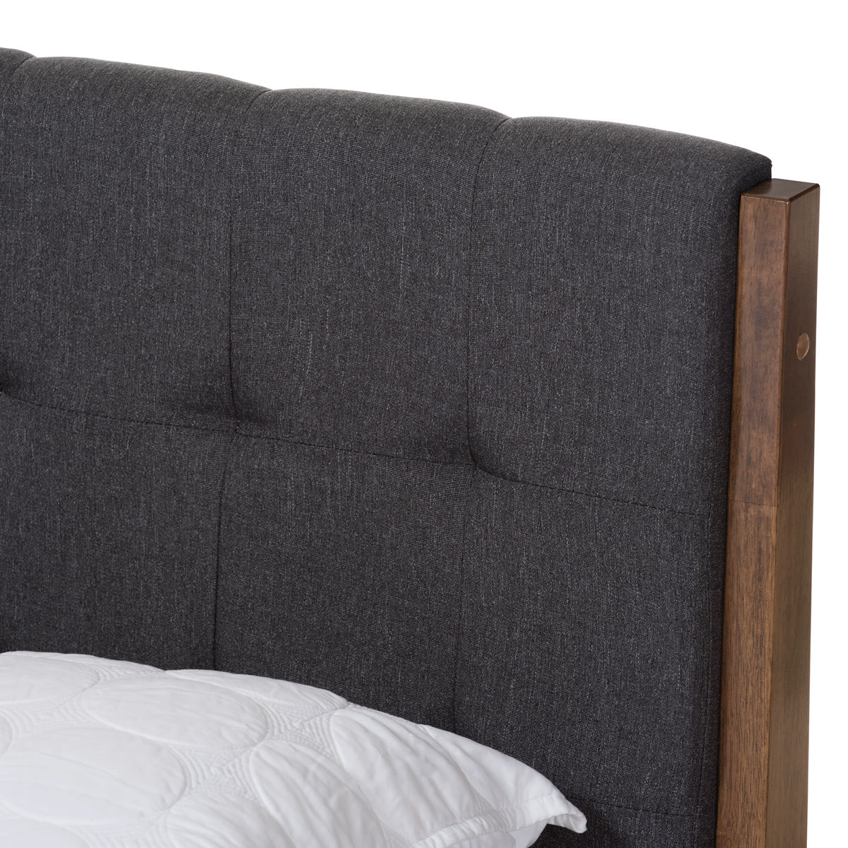 Baxton Studio Clifford Mid-Century Dark Grey Fabric and Medium Brown Finish Wood King Size Platform Bed Baxton Studio-King Bed-Minimal And Modern - 5