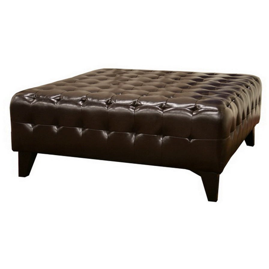 Baxton Studio Pemberly Dark Brown Bonded Leather Square Ottoman  Baxton Studio-ottomans-Minimal And Modern - 1