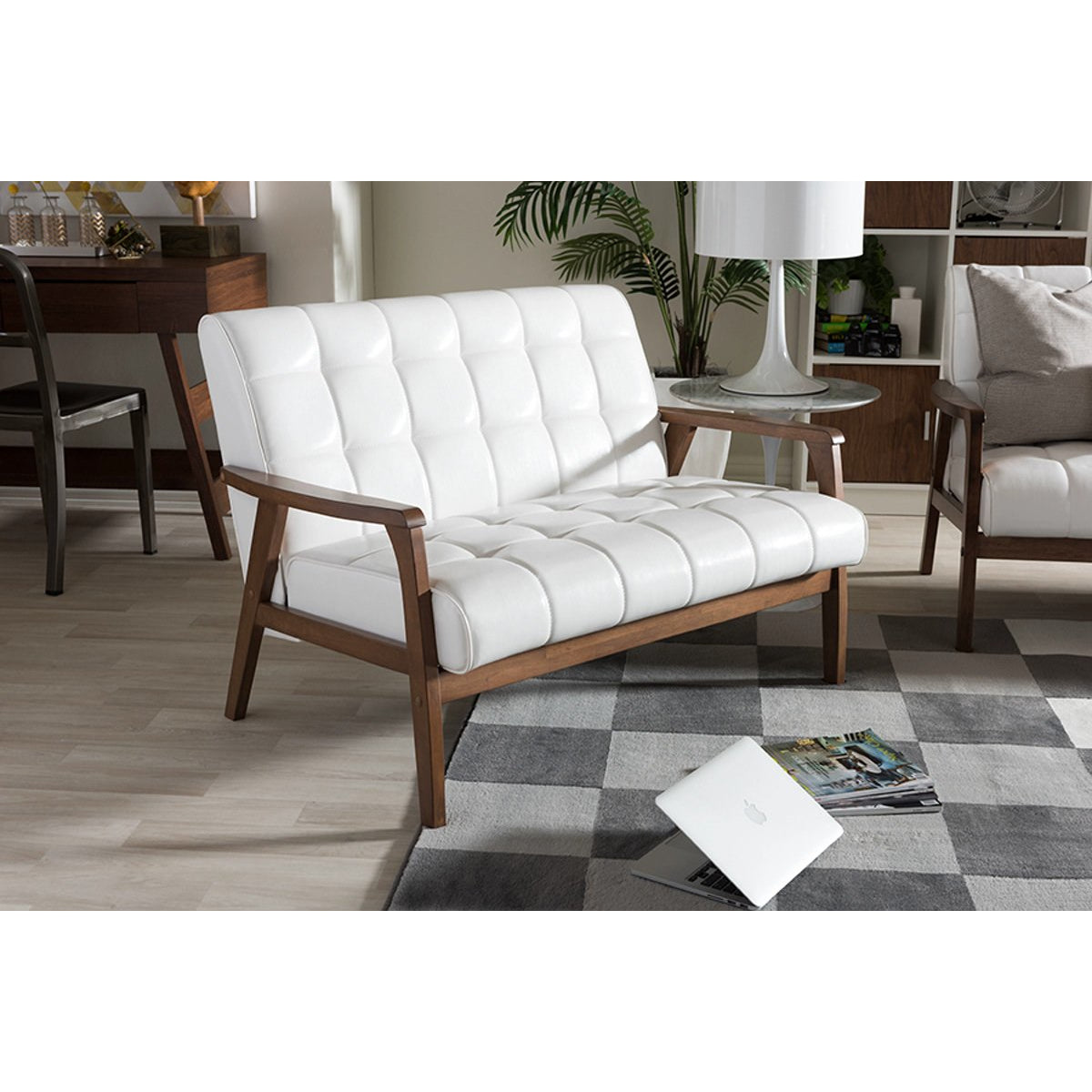 Baxton Studio Baxton Studio Mid-Century Masterpieces Loveseat - White Baxton Studio-sofas-Minimal And Modern - 6