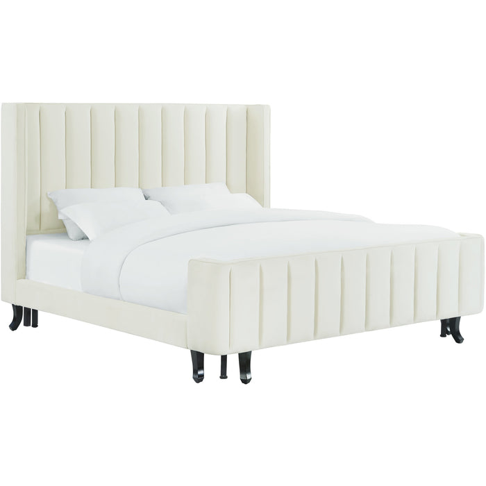 TOV Furniture Modern Waverly Cream Velvet Bed in Queen - TOV-B102-Minimal & Modern