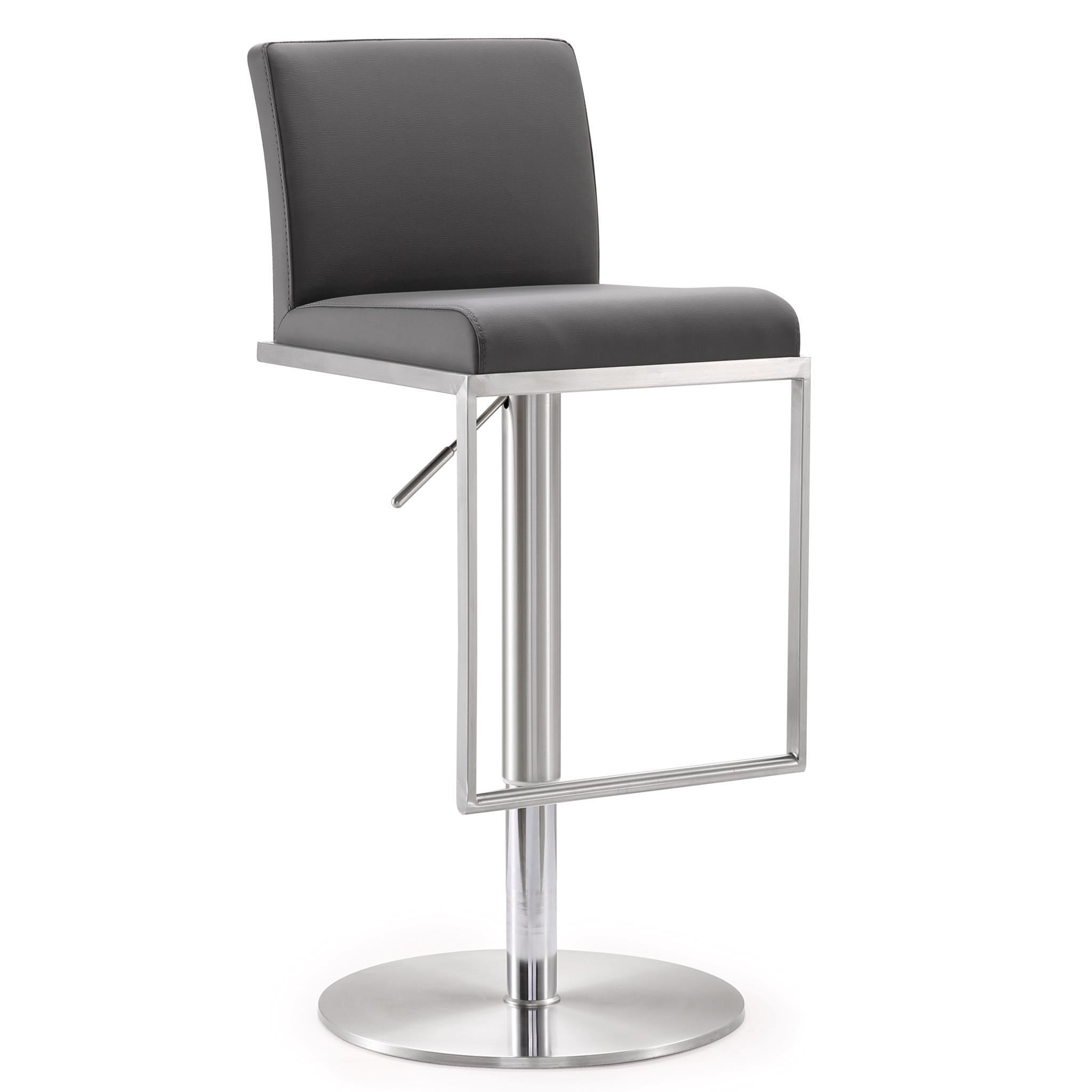 TOV Furniture Modern Amalfi Grey Stainless Steel Adjustable Barstool TOV-K3616-Minimal & Modern