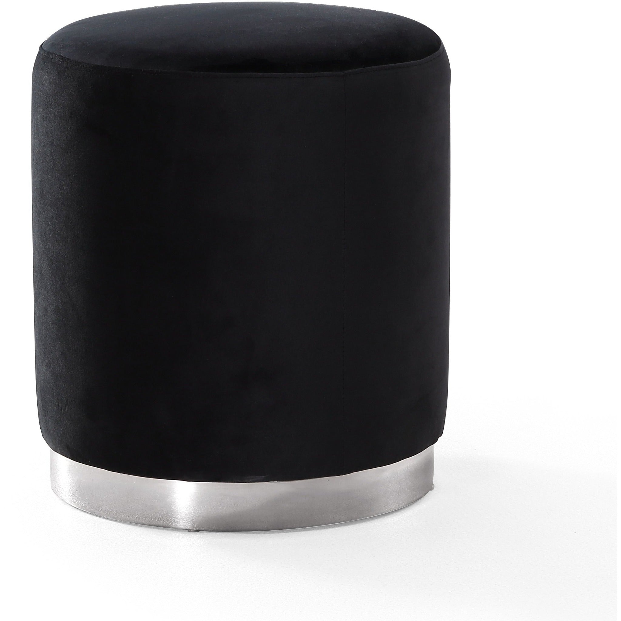 TOV Furniture Modern Opal Black Velvet Ottoman -Silver Base - TOV-OC6142-Minimal & Modern