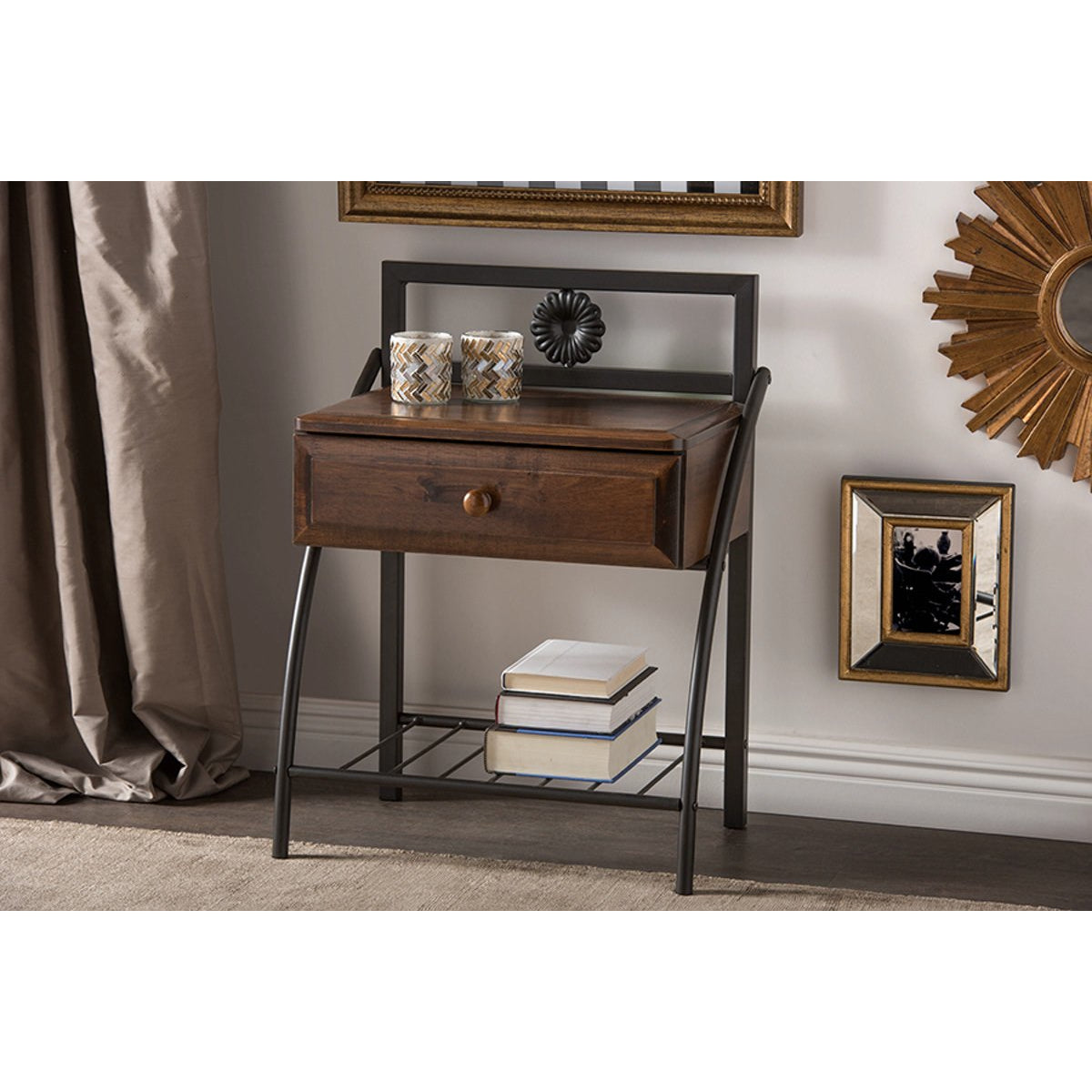 Baxton Studio Jevenci Vintage Industrial Black Finished Metal Nightstand Baxton Studio-nightstands-Minimal And Modern - 6