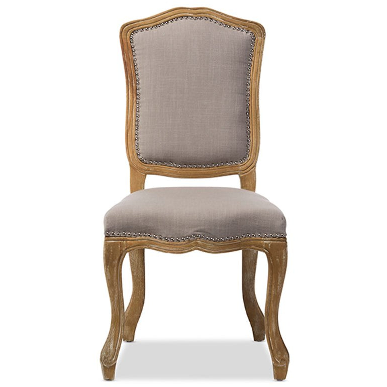 Baxton Studio Chateauneuf French Vintage Cottage Weathered Oak Beige Fabric Upholstered Dining Side Chair Baxton Studio-dining chair-Minimal And Modern - 1