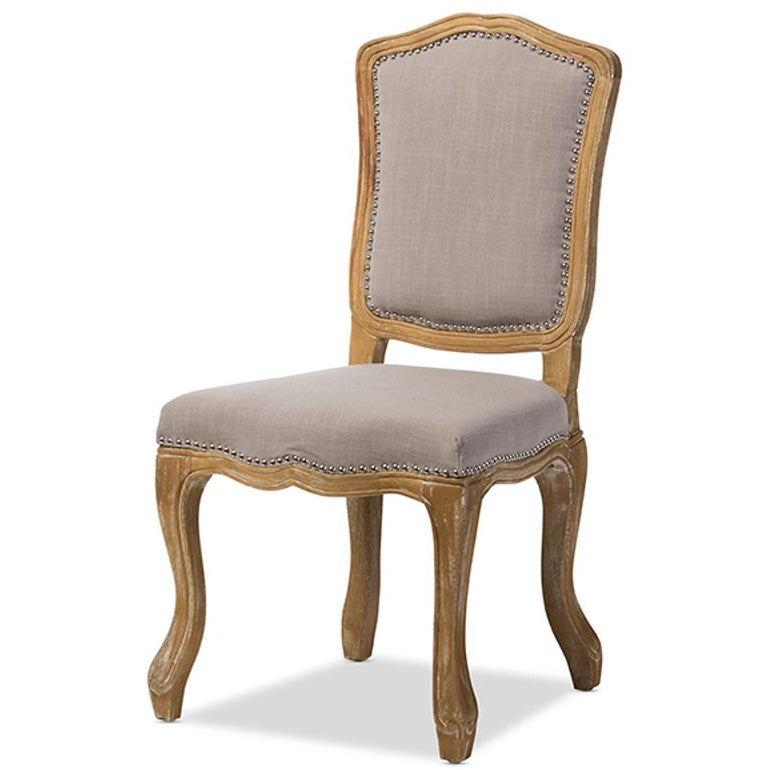 Baxton Studio Chateauneuf French Vintage Cottage Weathered Oak Beige Fabric Upholstered Dining Side Chair Baxton Studio-dining chair-Minimal And Modern - 2