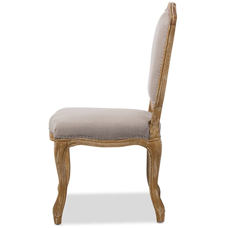 Baxton Studio Chateauneuf French Vintage Cottage Weathered Oak Beige Fabric Upholstered Dining Side Chair Baxton Studio-dining chair-Minimal And Modern - 3