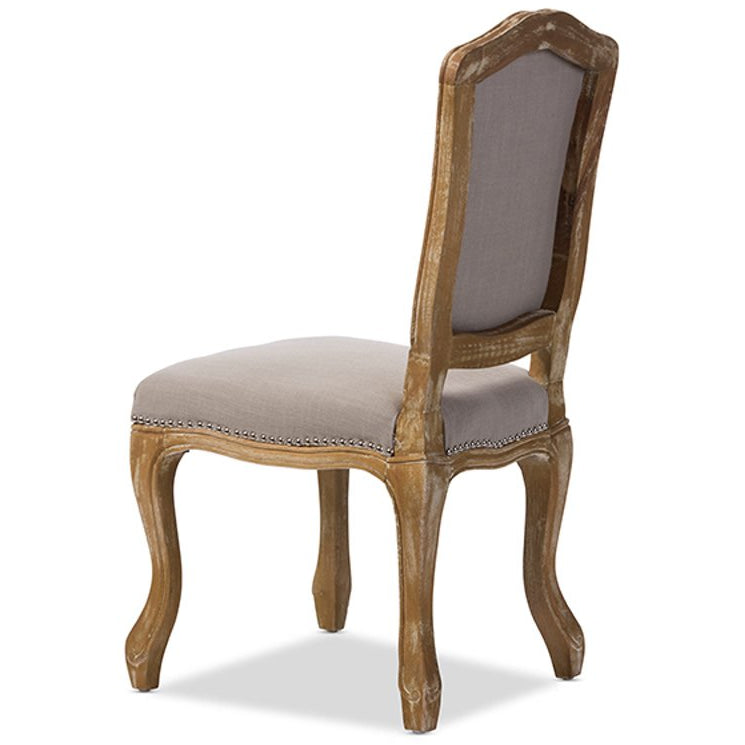 Baxton Studio Chateauneuf French Vintage Cottage Weathered Oak Beige Fabric Upholstered Dining Side Chair Baxton Studio-dining chair-Minimal And Modern - 4