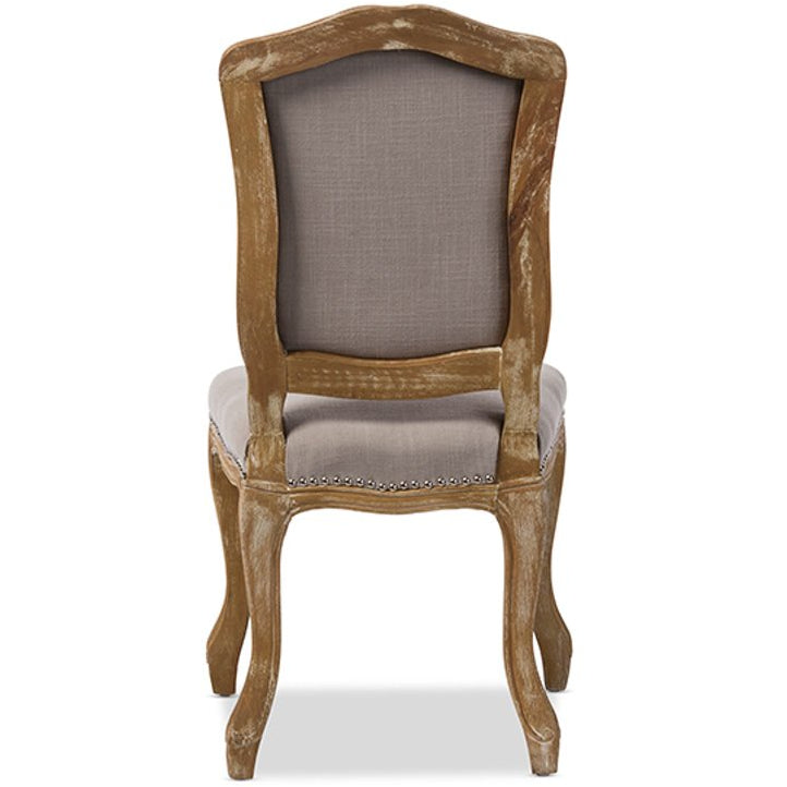 Baxton Studio Chateauneuf French Vintage Cottage Weathered Oak Beige Fabric Upholstered Dining Side Chair Baxton Studio-dining chair-Minimal And Modern - 5