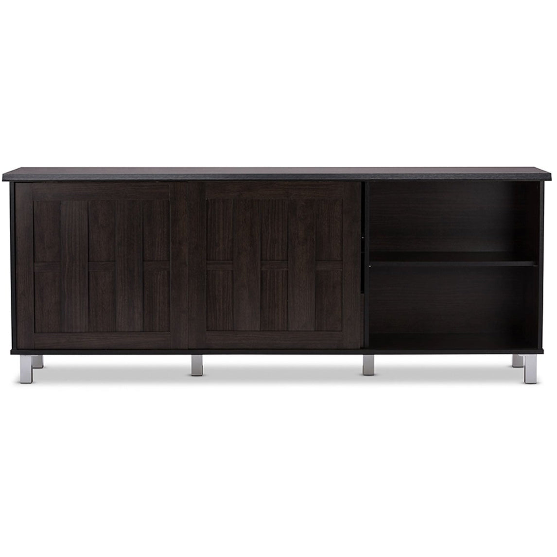 Baxton Studio Unna 70-Inch Dark Brown Wood TV Cabinet with 2 Sliding Doors and Drawer Baxton Studio-TV Stands-Minimal And Modern - 2