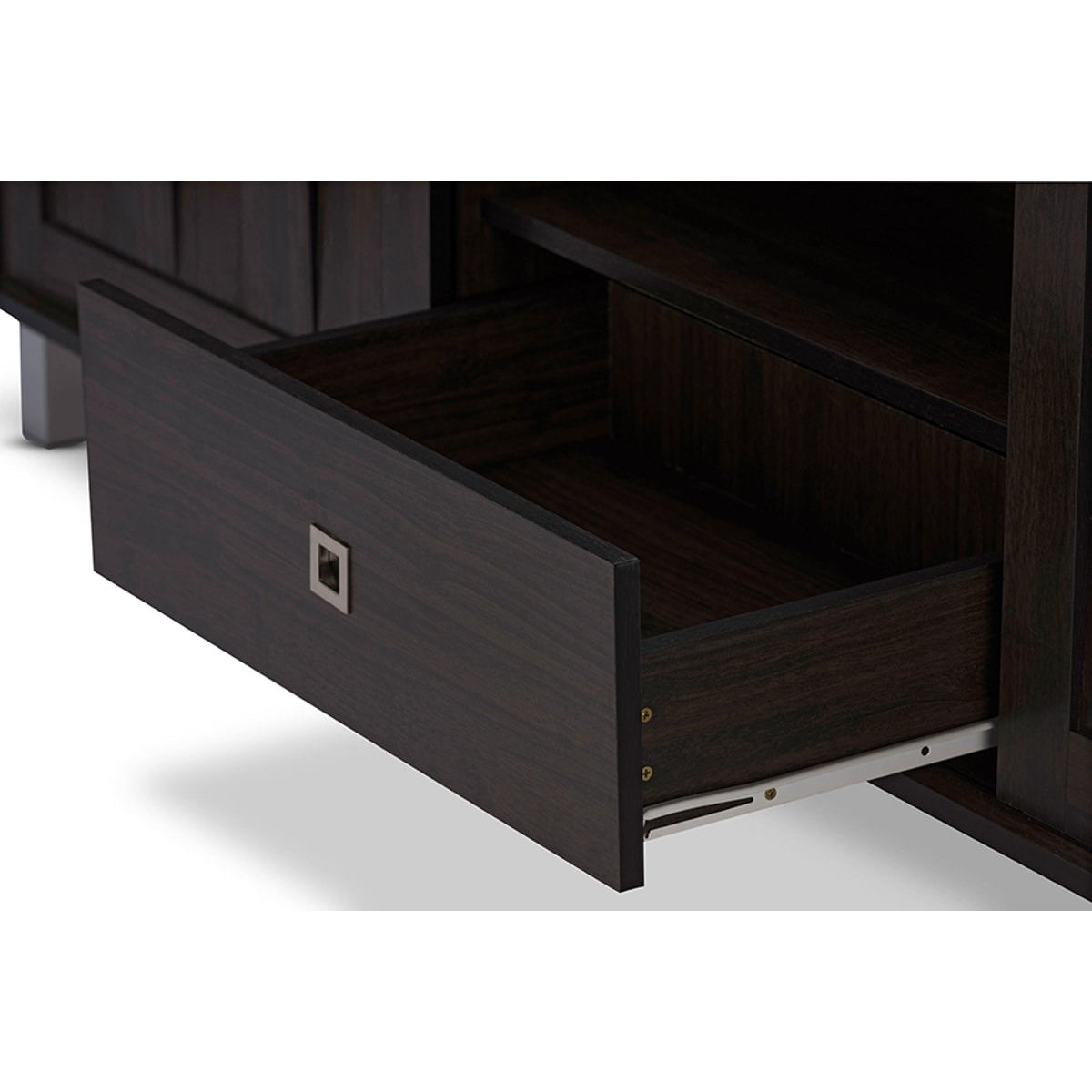 Baxton Studio Unna 70-Inch Dark Brown Wood TV Cabinet with 2 Sliding Doors and Drawer Baxton Studio-TV Stands-Minimal And Modern - 6