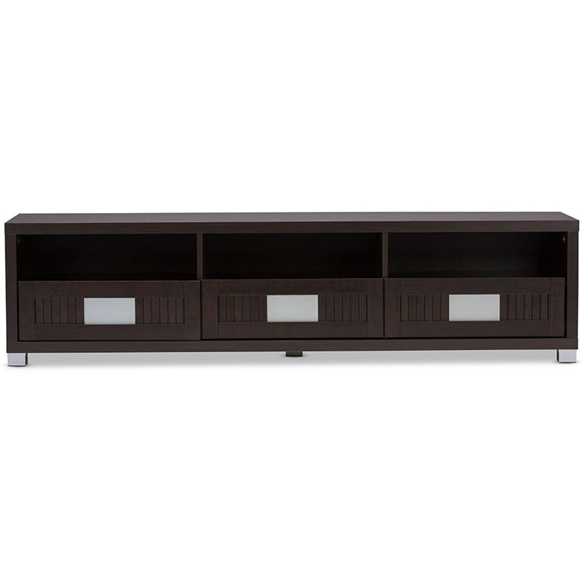 Baxton Studio Gerhardine Dark Brown Wood 63-Inch TV Cabinet with 3-drawer Baxton Studio-TV Stands-Minimal And Modern - 1