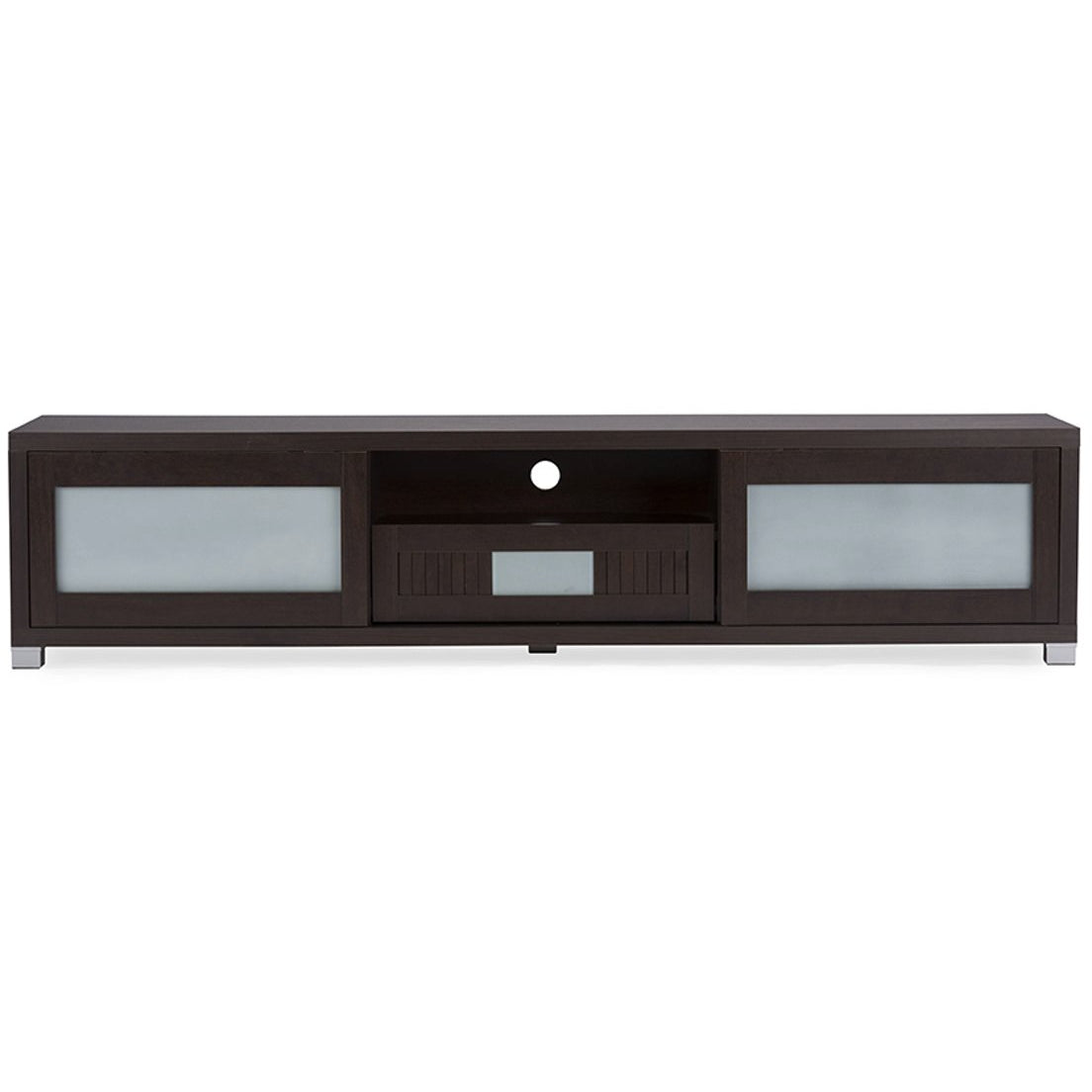 Baxton Studio Gerhardine Dark Brown Wood 70-inch TV Cabinet with 2 Sliding Doors and Drawer Baxton Studio-TV Stands-Minimal And Modern - 1