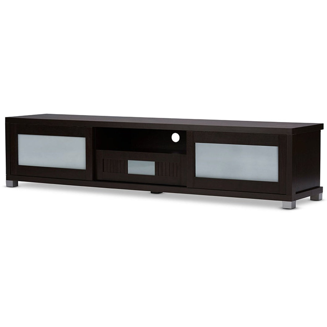 Baxton Studio Gerhardine Dark Brown Wood 70-inch TV Cabinet with 2 Sliding Doors and Drawer Baxton Studio-TV Stands-Minimal And Modern - 3