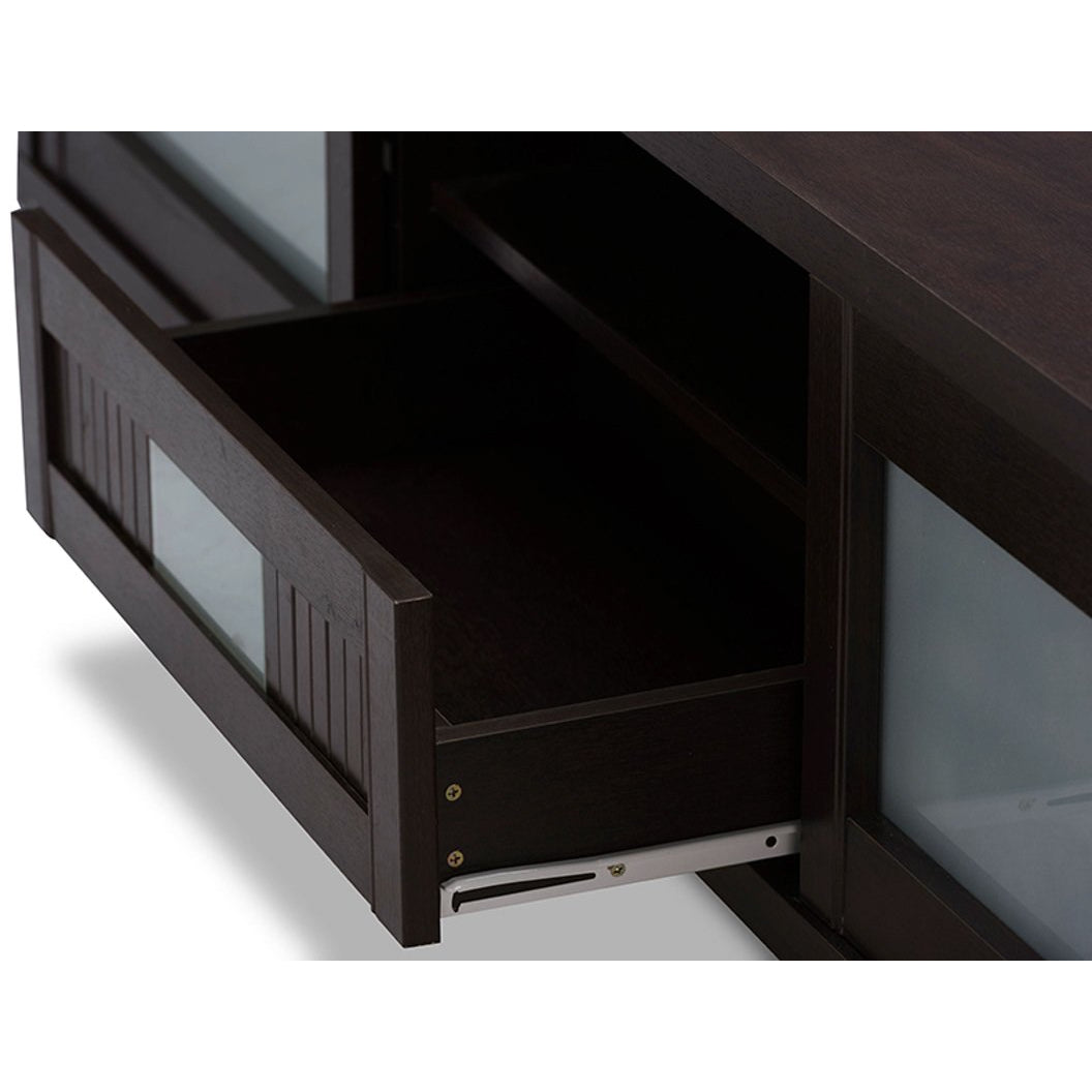 Baxton Studio Gerhardine Dark Brown Wood 70-inch TV Cabinet with 2 Sliding Doors and Drawer Baxton Studio-TV Stands-Minimal And Modern - 6