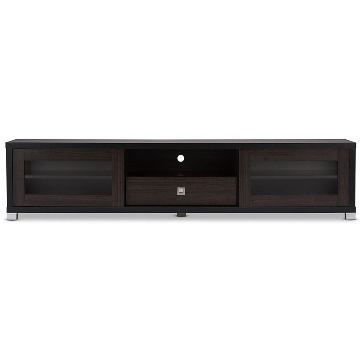 Baxton Studio Beasley 70-Inch Dark Brown TV Cabinet with 2 Sliding Doors and Drawer Baxton Studio-TV Stands-Minimal And Modern - 1