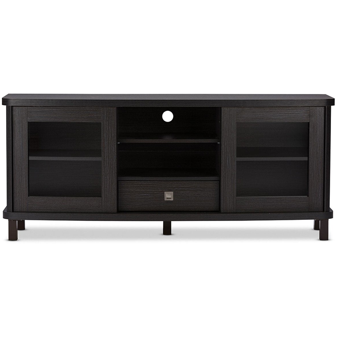 Baxton Studio Walda 60-Inch Dark Brown Wood TV Cabinet with 2 Sliding Doors and 1 Drawer Baxton Studio-TV Stands-Minimal And Modern - 1