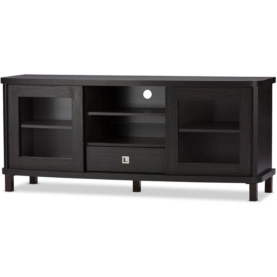 Baxton Studio Beasley 70 Inch Dark Brown TV Cabinet with 2 Sliding Doo