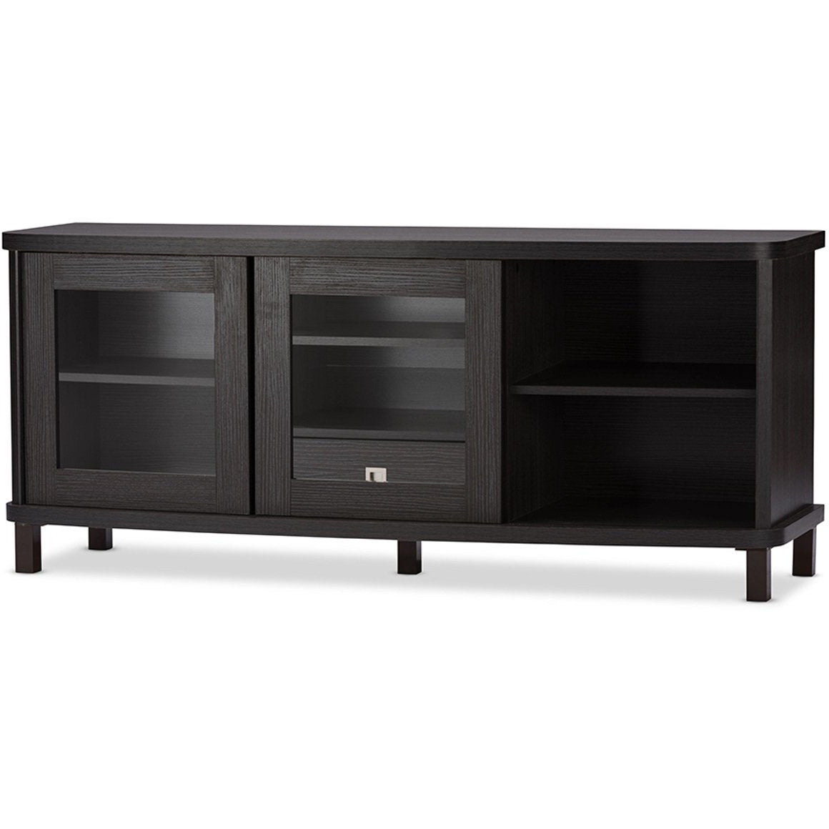 Baxton Studio Walda 60-Inch Dark Brown Wood TV Cabinet with 2 Sliding Doors and 1 Drawer Baxton Studio-TV Stands-Minimal And Modern - 3