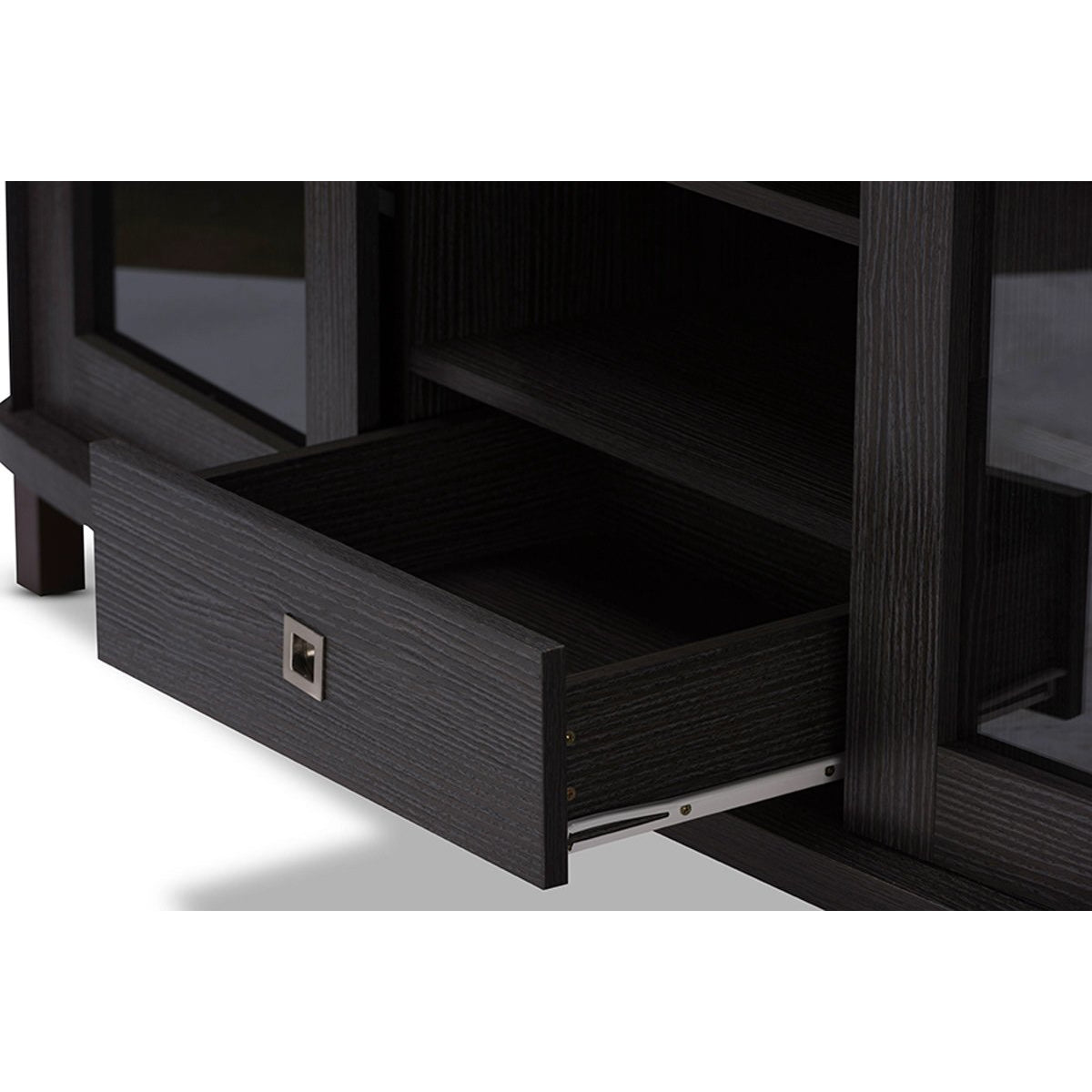 Baxton Studio Walda 60-Inch Dark Brown Wood TV Cabinet with 2 Sliding Doors and 1 Drawer Baxton Studio-TV Stands-Minimal And Modern - 6