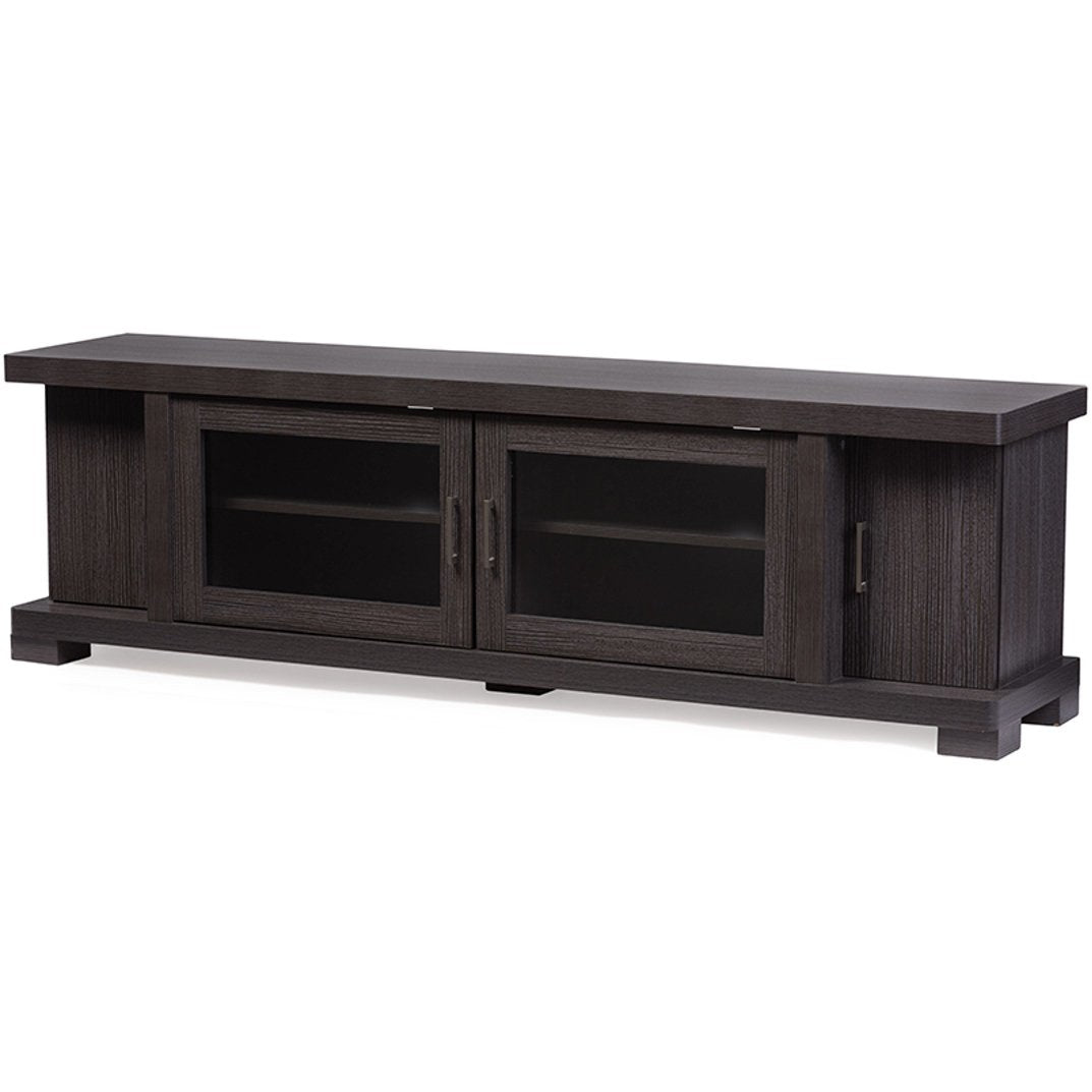 Baxton Studio Beasley 70 Inch Dark Brown TV Cabinet with 2 Sliding Doo