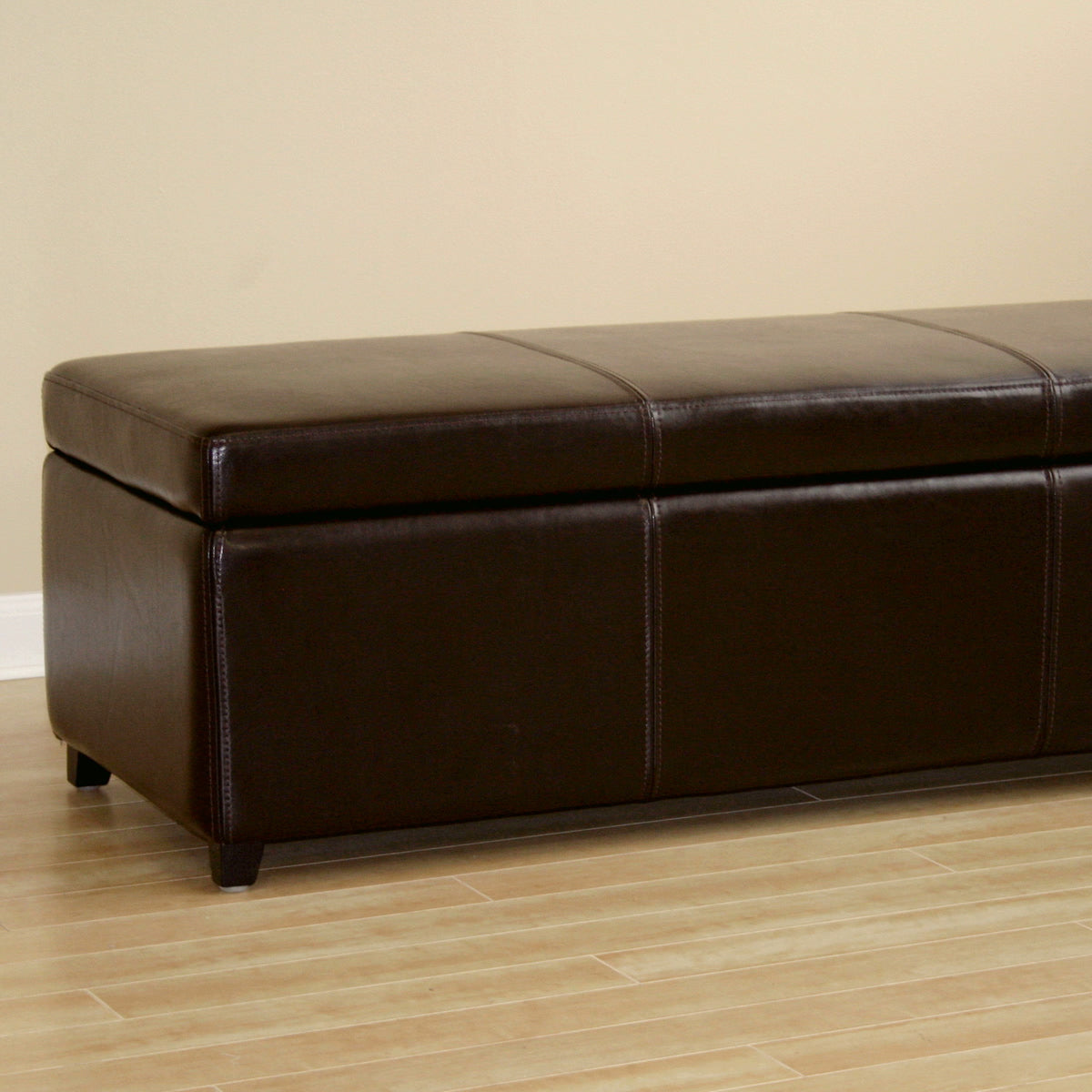 Baxton Studio Dark Brown Full Leather Storage Bench Ottoman with Stitching  Baxton Studio-ottomans-Minimal And Modern - 2