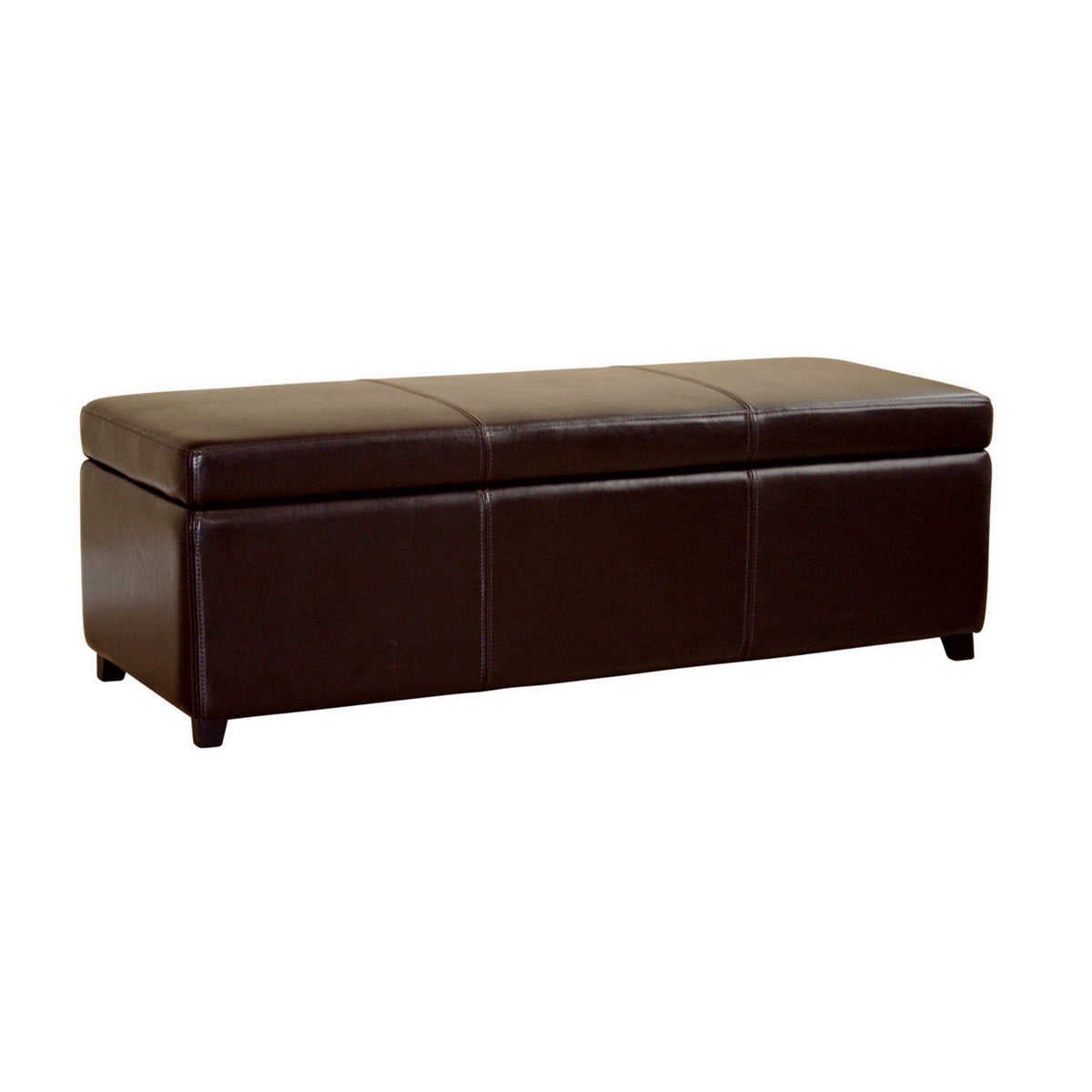 Baxton Studio Dark Brown Full Leather Storage Bench Ottoman with Stitching  Baxton Studio-ottomans-Minimal And Modern - 1