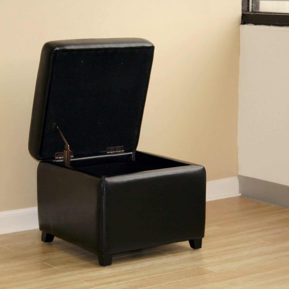 Baxton Studio Black Full Leather Small Storage Cube Ottoman Baxton Studio-ottomans-Minimal And Modern - 2