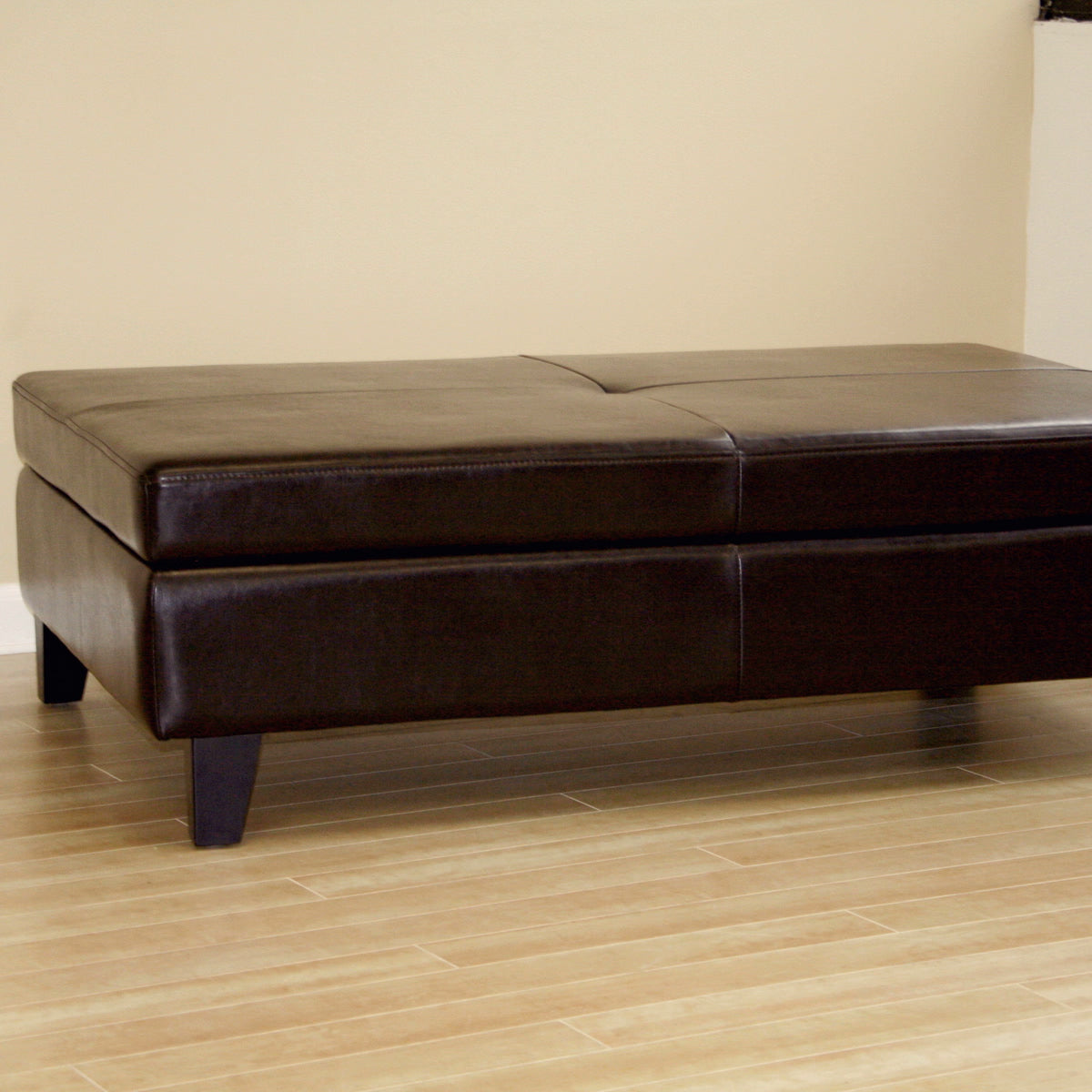 Baxton Studio Dark Brown Leather Storage Cocktail Ottoman Baxton Studio-ottomans-Minimal And Modern - 2