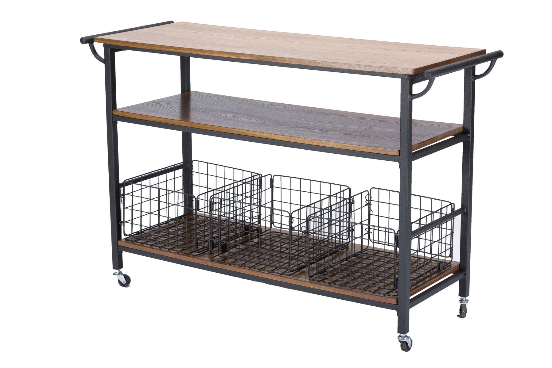 Baxton Studio Lancashire Brown Wood & Metal Kitchen Cart Baxton Studio-Trolleys and Carts-Minimal And Modern - 1