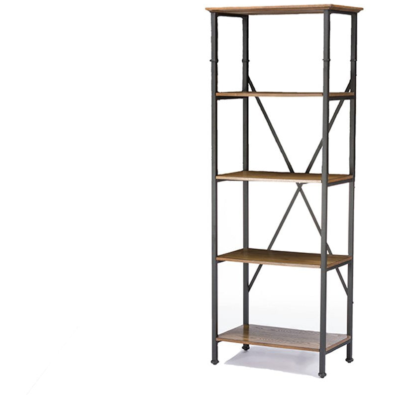 Baxton Studio Lancashire Brown Wood & Metal Bookcase Baxton Studio--Minimal And Modern - 1